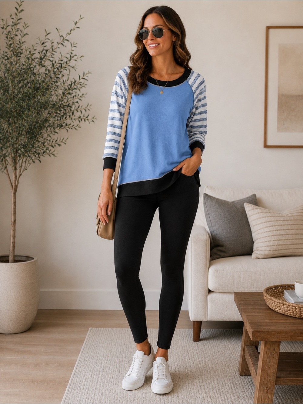 Chico's Cotton/Modal Blend Zenergy Striped Sweatshirt Size 2 (12/14)